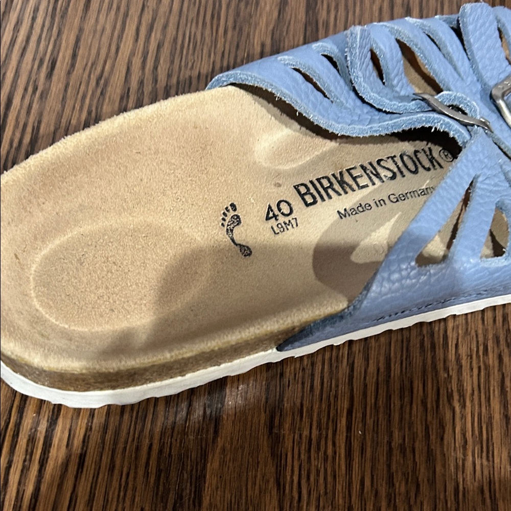 Birkenstock Light Blue Leather Double-Buckle Slide Sandals sz 9 - Picture 4 of 5
